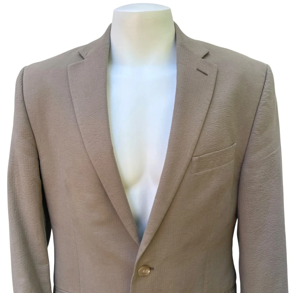 Lauren Ralph Lauren Blazer 40R Tan Seersucker Cotton Sport Coat 2-Button Preppy